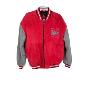 Officially Licensed Collegiate Red Men's Leather Varsity Jacket Huskers - Medium